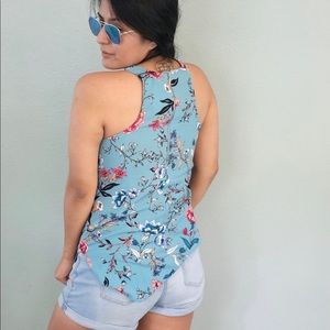 Stradivarius✨ blue & pink floral tank top